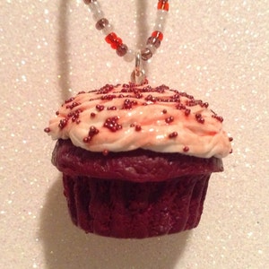 red velvet cupcake with cream cheese frosting statement necklace