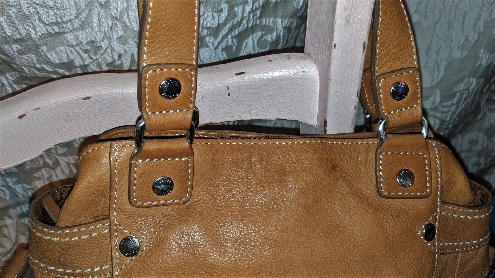 Vintage tan leather shoulder bag Fossil handbag 90s Etsy