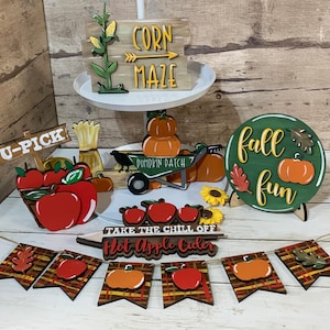 Fall Tiered Tray Decor, Pumpkin Decorations, Apple Tiered Tray Decor, Table Top Decor Rustic, Fall Farm Decor, Fall Mini Signs, Fall Office