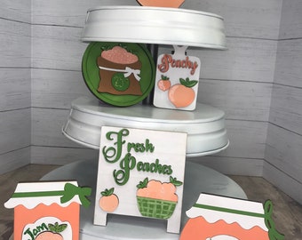 Hand Painted Peach Tiered Tray Decor: Summer Home Accents