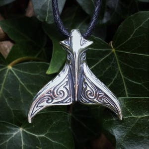 Whale tail necklace, solid sterling silver pendant, tattoo design, whale fluke jewelry, gift for a whale lover. © Argent Aqua