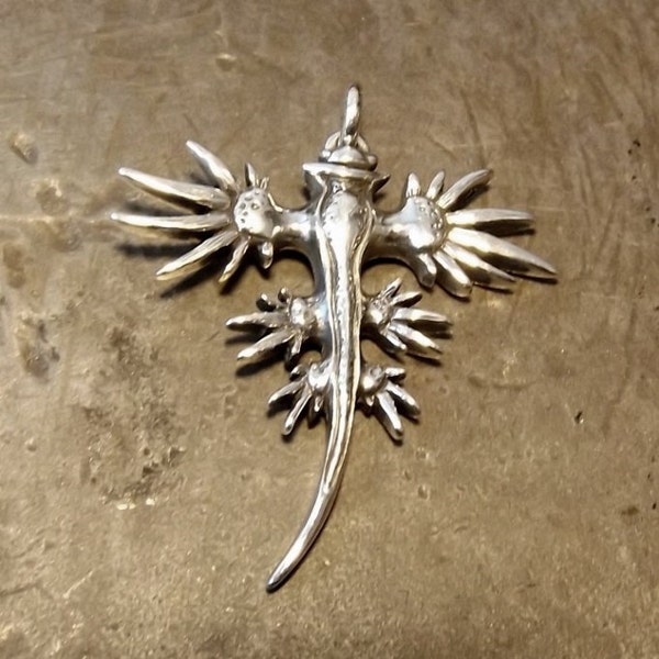 Sea Swallow necklace, Glaucus atlanticus, silver nudibranch jewelry, sea slug pendant. Hand made by Argent Aqua