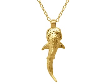 Gold vermeil small Whale Shark charm pendant and chain. Hand made in the UK by Adrian Ashley