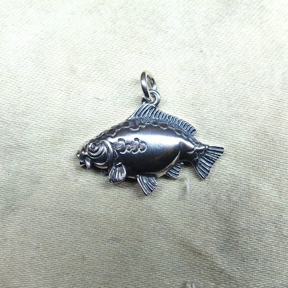 Carp Fishing Necklace, Sterling Silver And Sapphire, Mirror Carp, Fish Jewelry, Fishing Pendant, Fishermans Gift, Angling Gift Argent Aqua