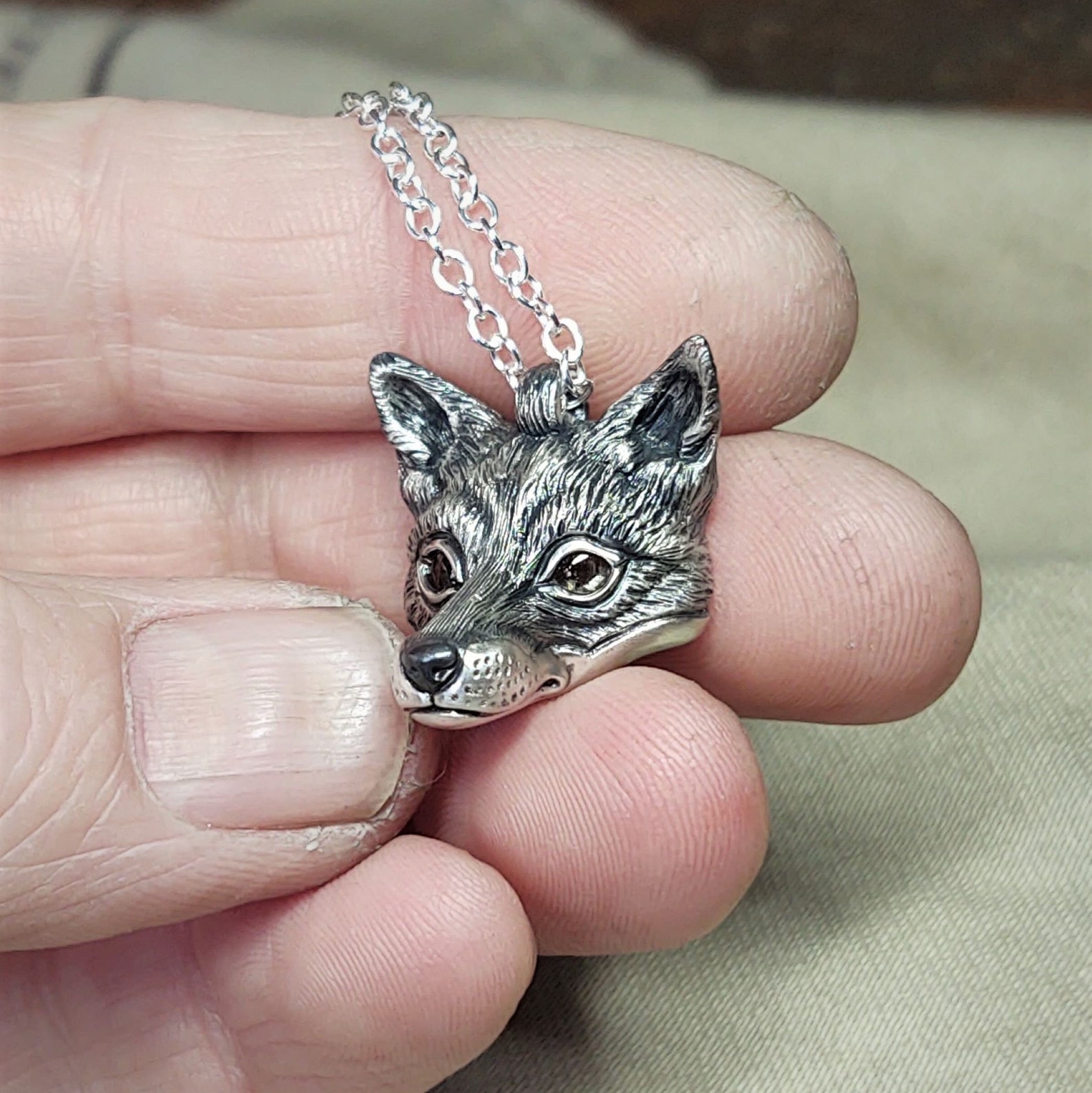 Small Silver Fox Necklace Fox Head Pendant Sterling Silver Etsy