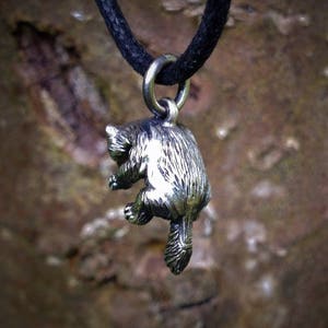 Little Wolverine necklace, solid sterling silver wolverine pendant, 3D silver animal charm, wolverine jewelry. © Argent Aqua image 3