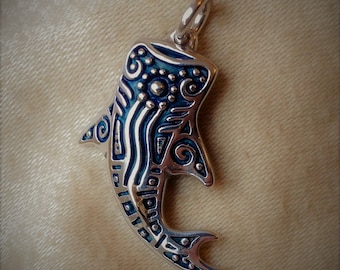 Whale Shark necklace, whale shark pendant, tribal tattoo design jewelry, solid sterling silver. © Argent Aqua