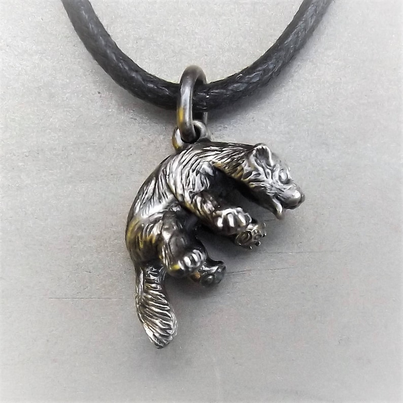 Little Wolverine necklace, solid sterling silver wolverine pendant, 3D silver animal charm, wolverine jewelry. © Argent Aqua image 5
