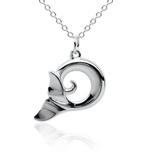 Whale tail necklace, sterling silver whale tail, koru pendant, whale fluke jewellery on a solid silver chain. © Argent Aqua