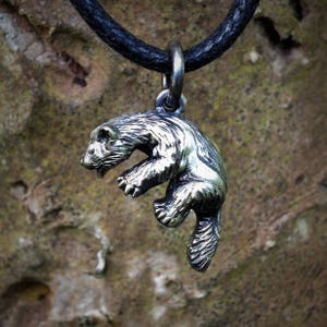 Little Wolverine necklace, solid sterling silver wolverine pendant, 3D silver animal charm, wolverine jewelry. © Argent Aqua image 2