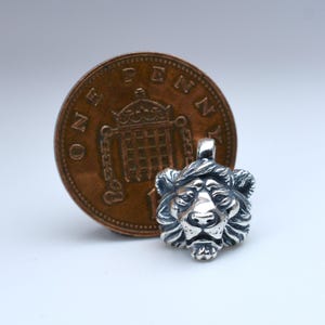 Tiny lion necklace, solid sterling silver charm pendant and chain. © Argent Aqua