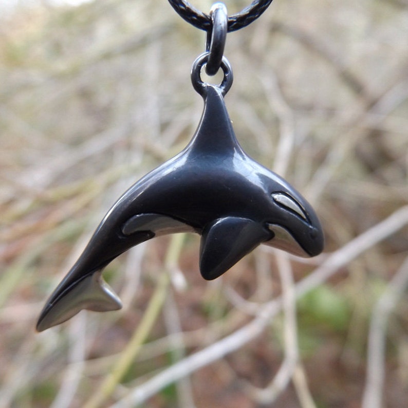 Orca Necklace Killer Whale Necklace Blackened Sterling Etsy UK