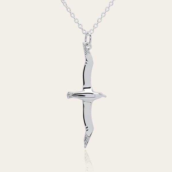 Albatross necklace, solid sterling silver albatross pendant on a chain, ideal gift for travellers or a symbol of lasting love. © Argent Aqua