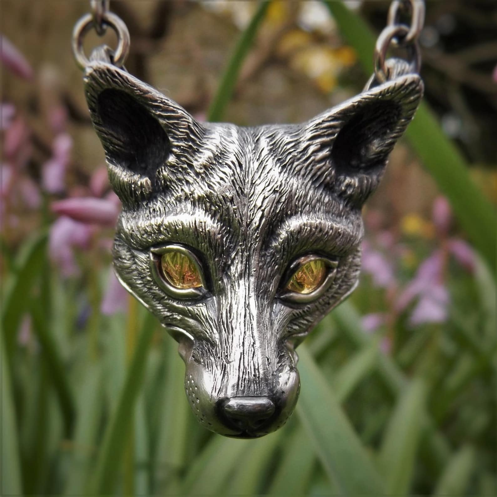 Fox Necklace Sterling Silver Fox Head Pendant With Citrine Etsy