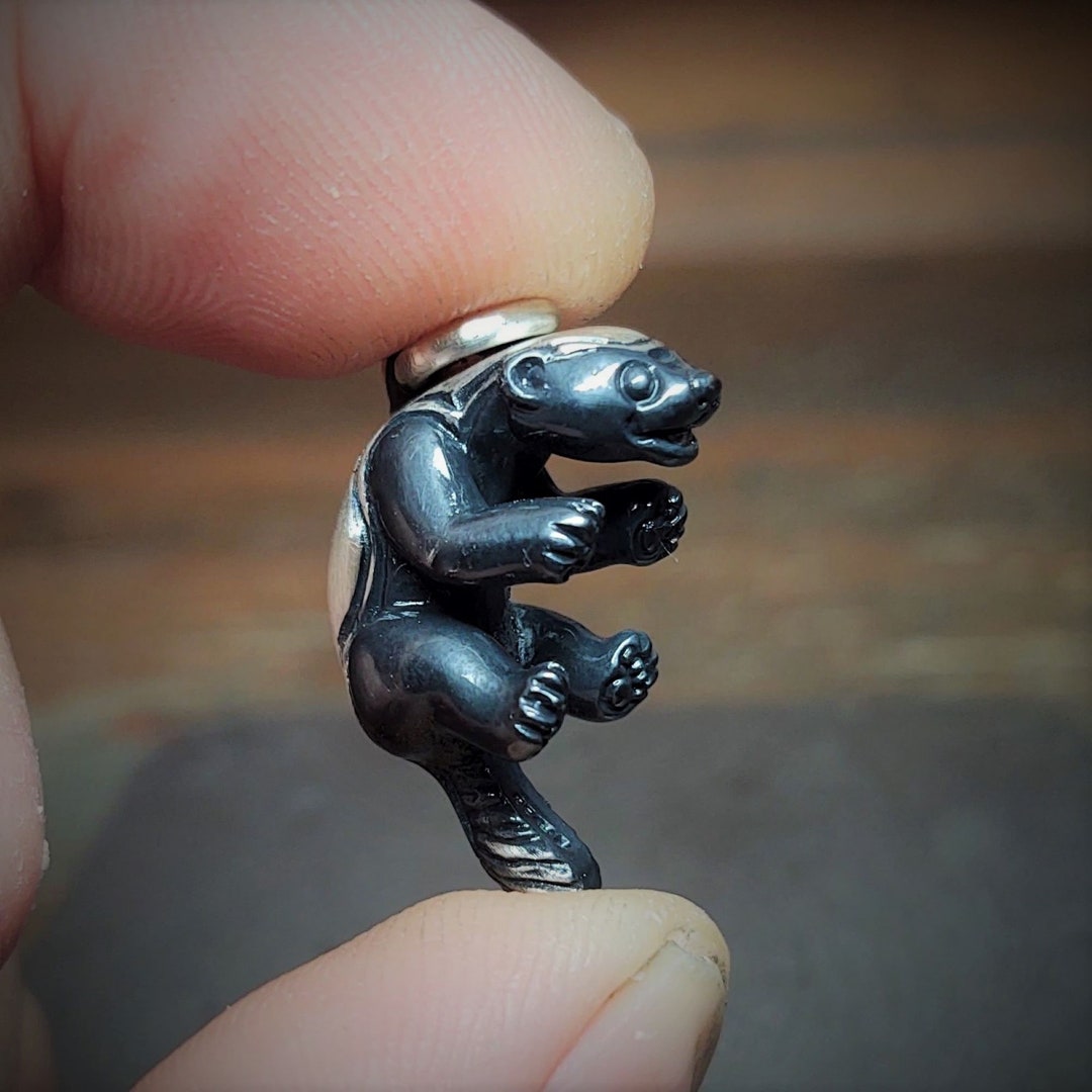 Larger Sized Honey Badger Necklace, 3D Solid Sterling Silver Honey