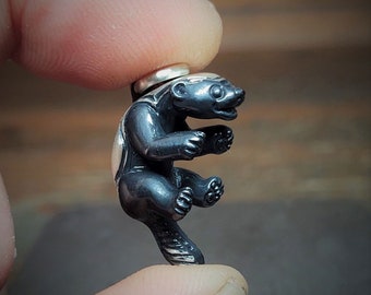 Larger sized Honey Badger necklace,  3D solid Sterling Silver honey badger pendant, wildlife jewelry. © Argent Aqua