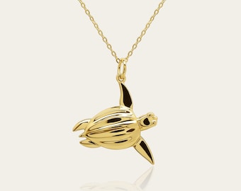 Gold Coated Sterling Silver Sea Turtle Necklace, Adjustable Cord