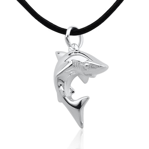 Baby shark charm 3D necklace, Made from highly polished, tarnish resistant silver, strung on a strong cord. © Argent Aqua