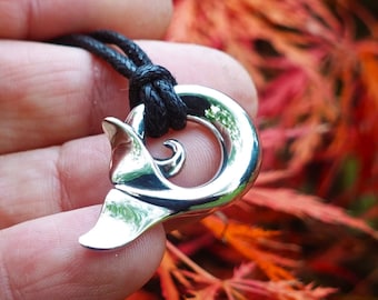 Whale tail necklace, silver whale tail, koru pendant, whale fluke jewelry. Made by Argent Aqua