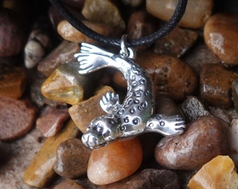 Large silver seal necklace, sterling silver animal totem pendant, wildlife necklace. © Argent Aqua