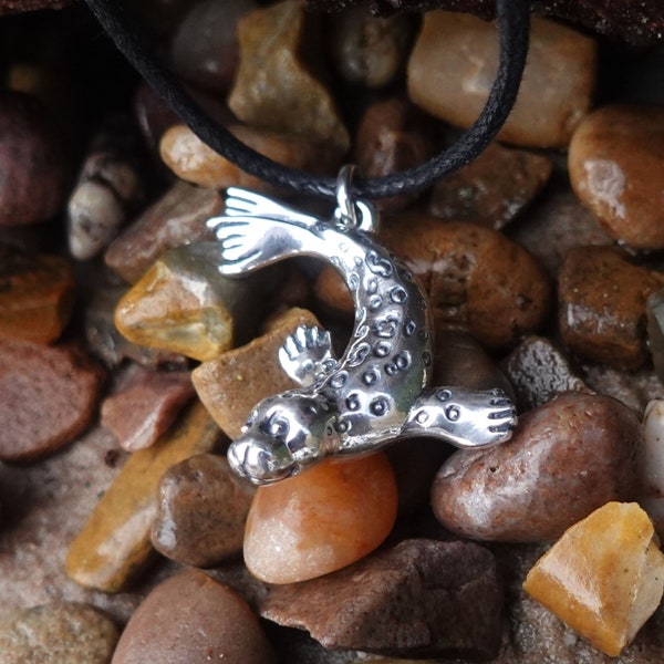 Large silver seal necklace, sterling silver animal totem pendant, wildlife necklace. © Argent Aqua