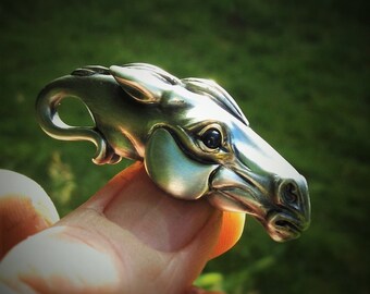 Horse necklace, silver horse head pendant, silver and sapphire, equestrian jewellery. Hand made to order. © Argent Aqua