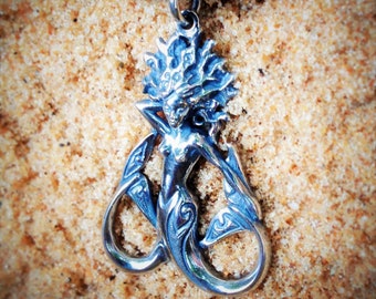 Melusine mermaid necklace, sterling silver magical mermaid pendant, Medieval mermaid jewellery design. © Argent Aqua