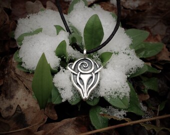 Stag necklace, spirit of the forest, solid sterling silver, deer pendant, art nouveau inspired, woodland jewelry design. © Argent Aqua