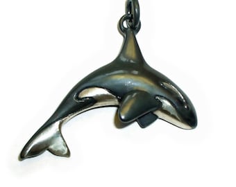 Orca necklace, Killer Whale necklace, blackened sterling silver orca jewelry pendant charm. © Argent Aqua