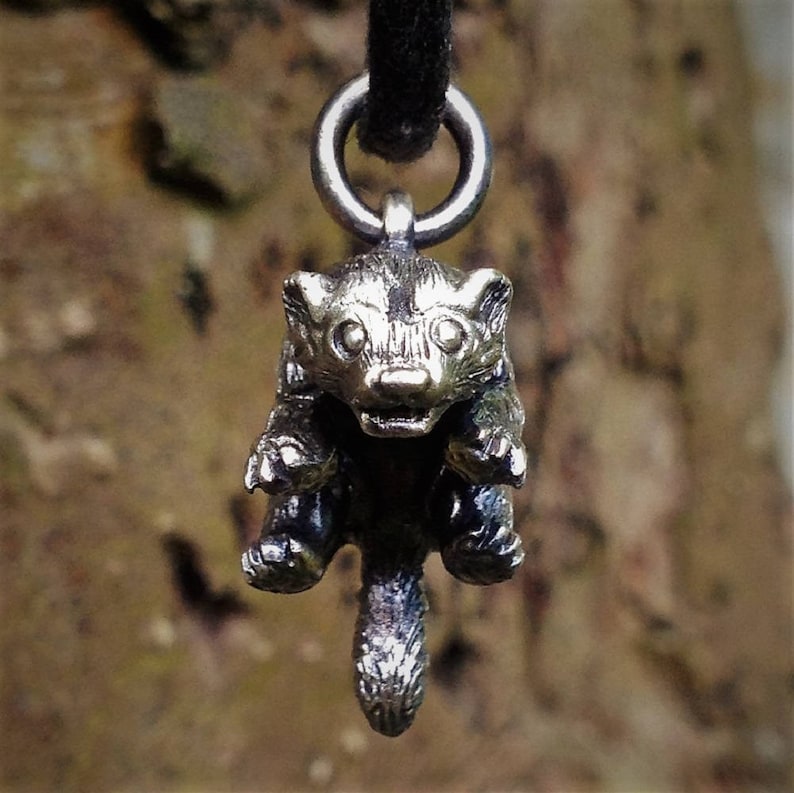 Little Wolverine necklace, solid sterling silver wolverine pendant, 3D silver animal charm, wolverine jewelry. © Argent Aqua image 1