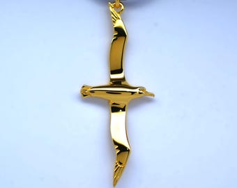Sterling silver Albatross pendant necklace, coated with 22ct gold. Chain or Cord included. © Argent Aqua