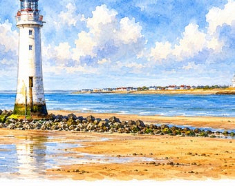 Perch Rock, River Mersey, New Brighton, England Art, Coastal Landscape Poster