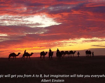 Motivational quote  Imagination Desert Sunset Tunisia Wall Art, Landscape Poster
