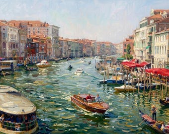 Original artwork Print, Grand Canal, Venice, Italy original photograph enhanced in an impressionism style