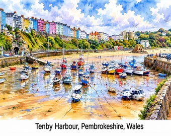 Tenby Harbour, Pembrokeshire, Wales, Coastal Landscape Poster