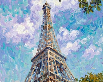Original artwork print, Eiffel Tower, Paris, France original photograph enhanced in an impressionism style