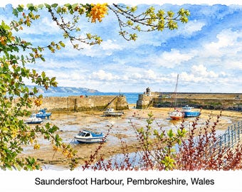 Saundersfoot Harbour, Pembrokeshire, Wales, Art, Coastal Landscape Poster