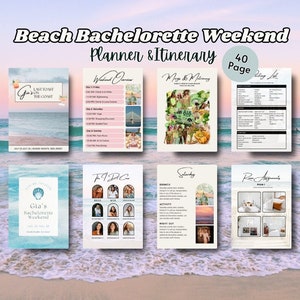 Beach Bachelorette Weekend Party Planner Itinerary Template Last Toast on the Coast Hen Do Bridal Packing List Canva Digital Invite