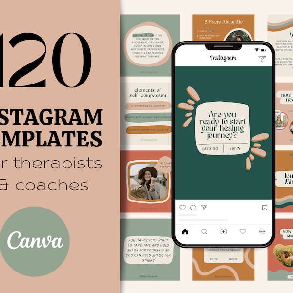 Terracotta geestelijke gezondheid Instagram postsjabloonbundel | Canva sociale media | Voor therapeuten en coaches