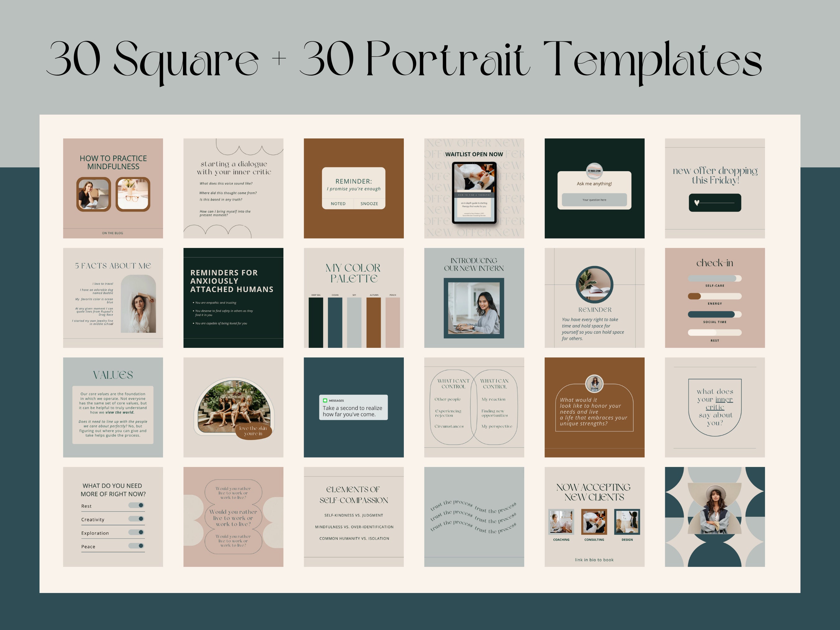 Modern Minimalist Mental Health Instagram Post Template Bundle | Canva ...