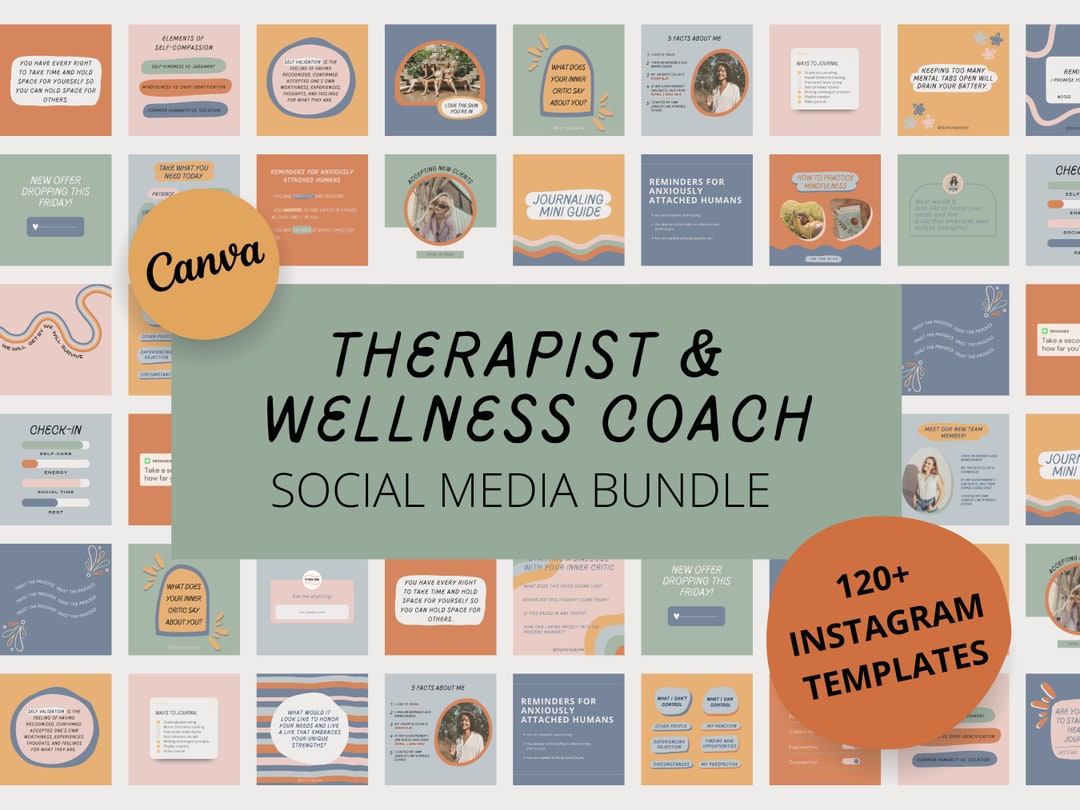 Mental Health Therapist Coach Instagram Post Template Bundle Orange ...
