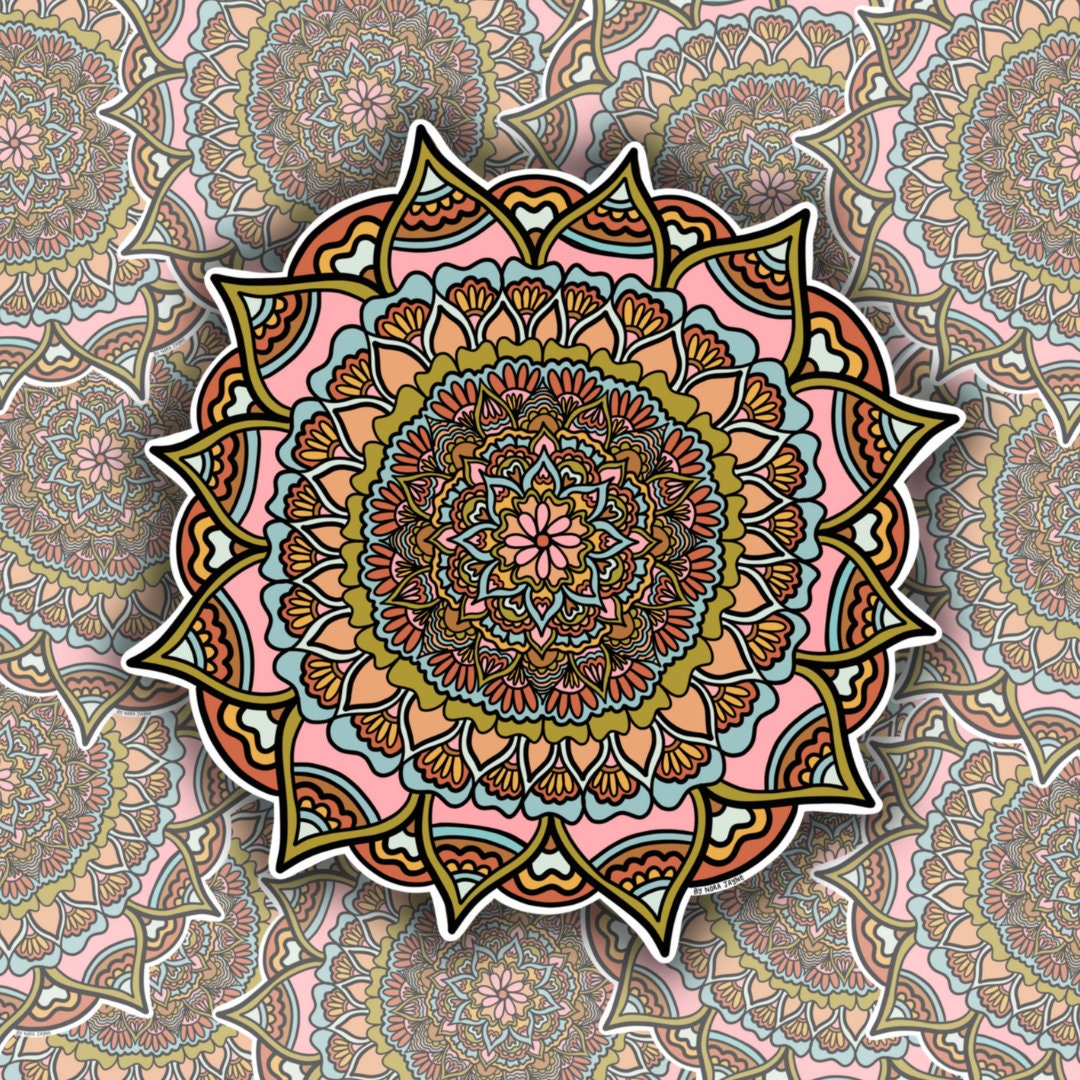 Colorful Pink Orange Mandala Sticker for Laptop, Hydroflask, Stanley Cup, Car, Water Bottle and Phone Case