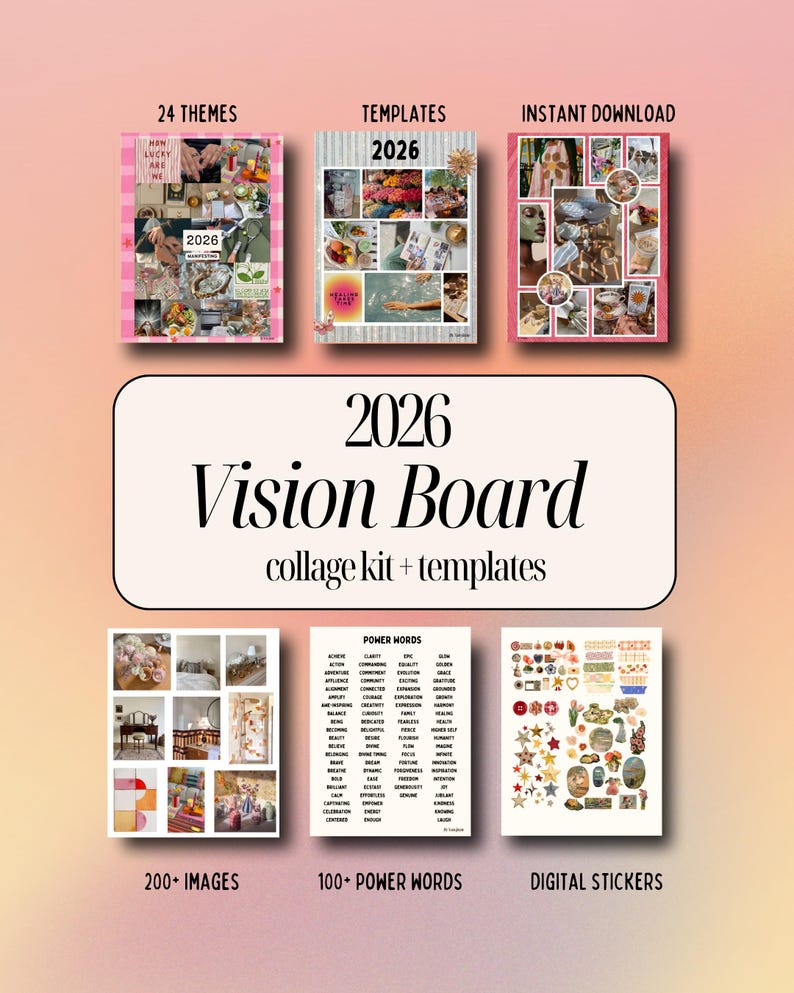 2026 Vision Board Collage Template, Printable Digital Scrapbook Images ...