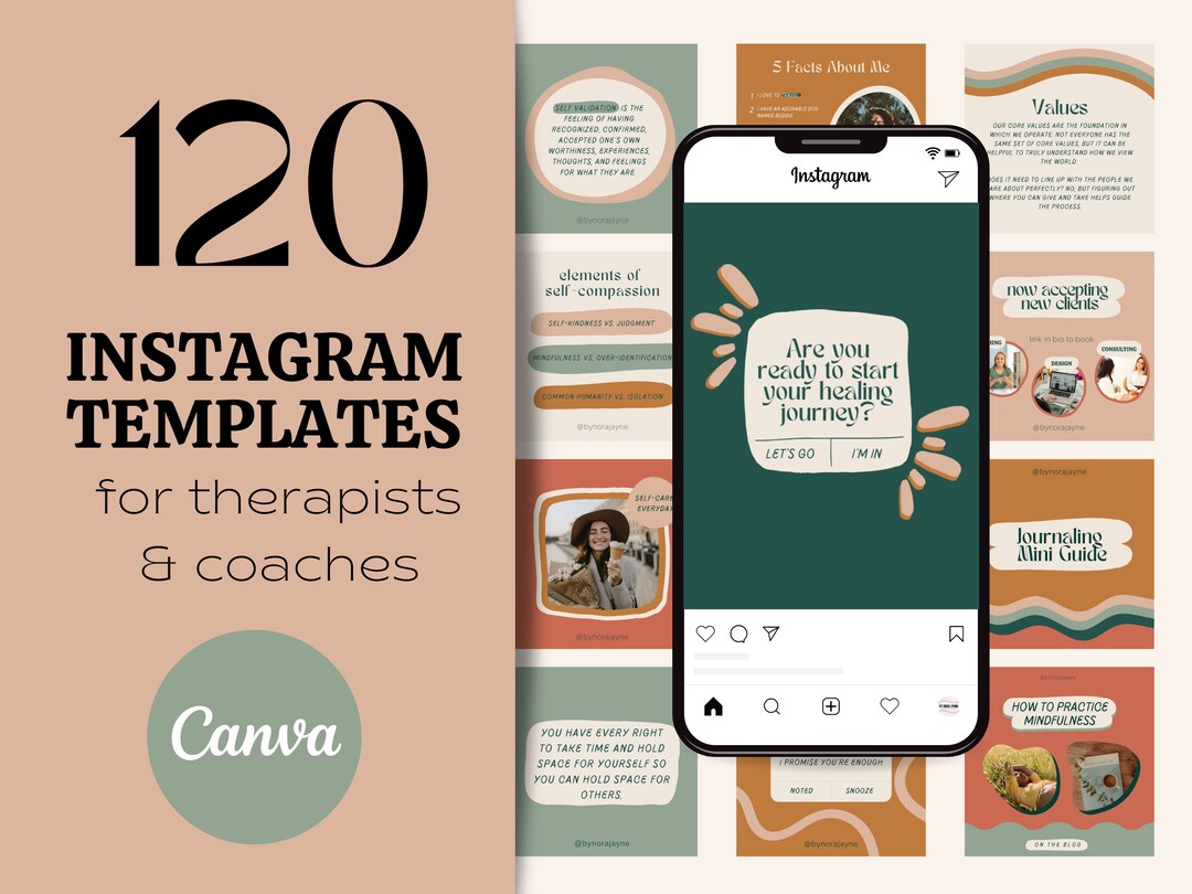 Terracotta Mental Health Instagram Post Template Bundle | Canva Social ...