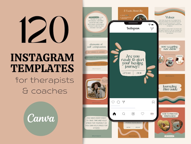 Terracotta Mental Health Instagram Post Template Bundle | Canva Social ...