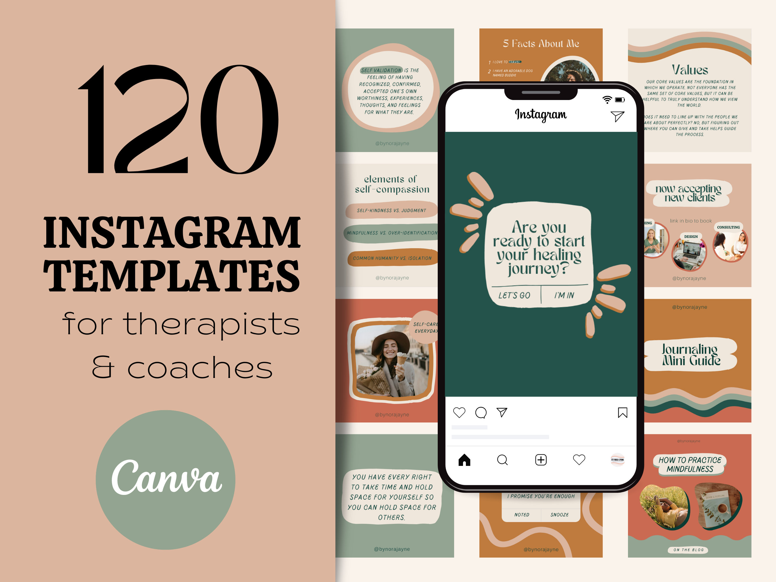 Terracotta Mental Health Instagram Post Template Bundle | Canva Social ...