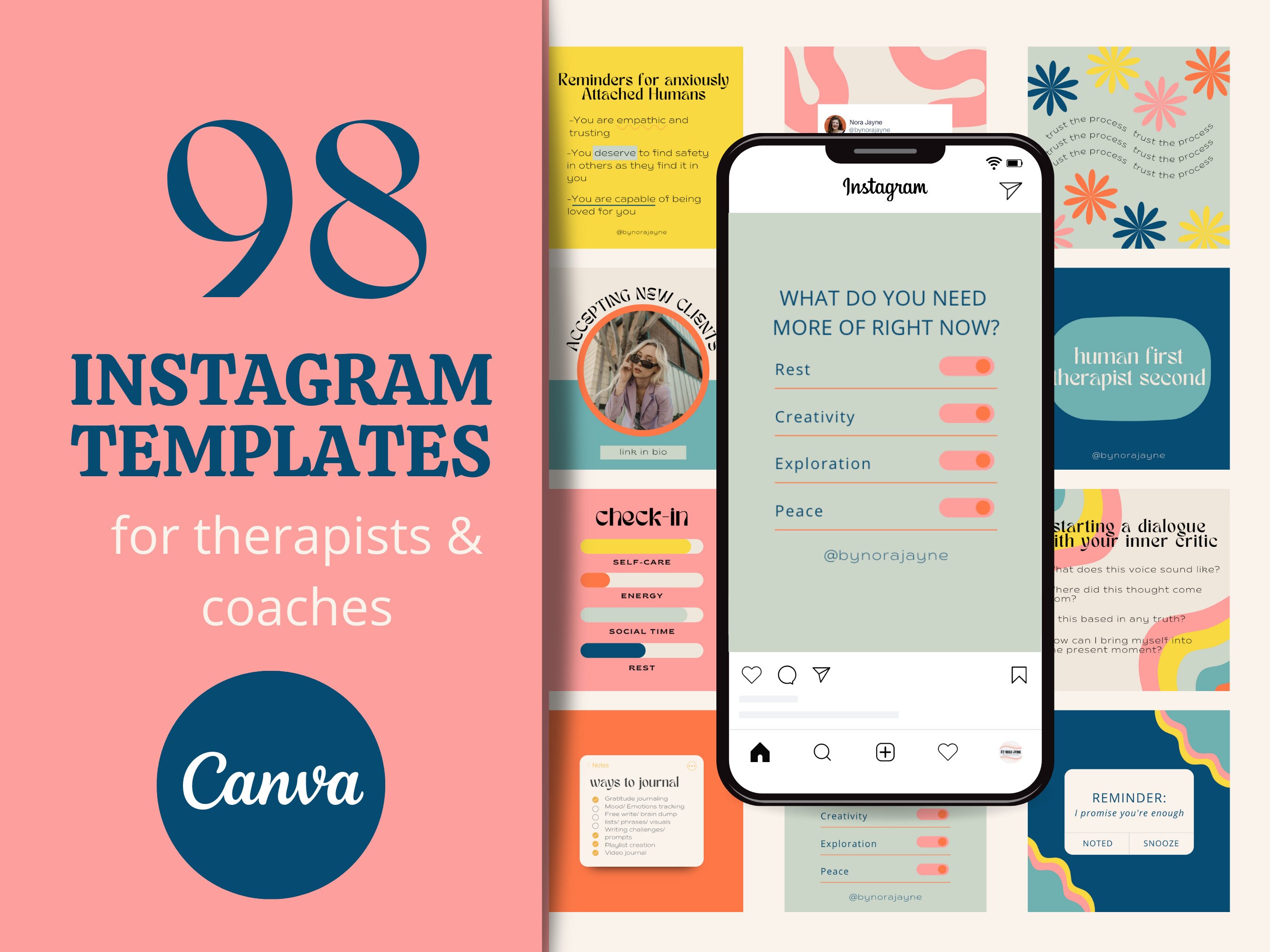 Bright Pop Mental Health Instagram Templates for Therapists Coaches ...