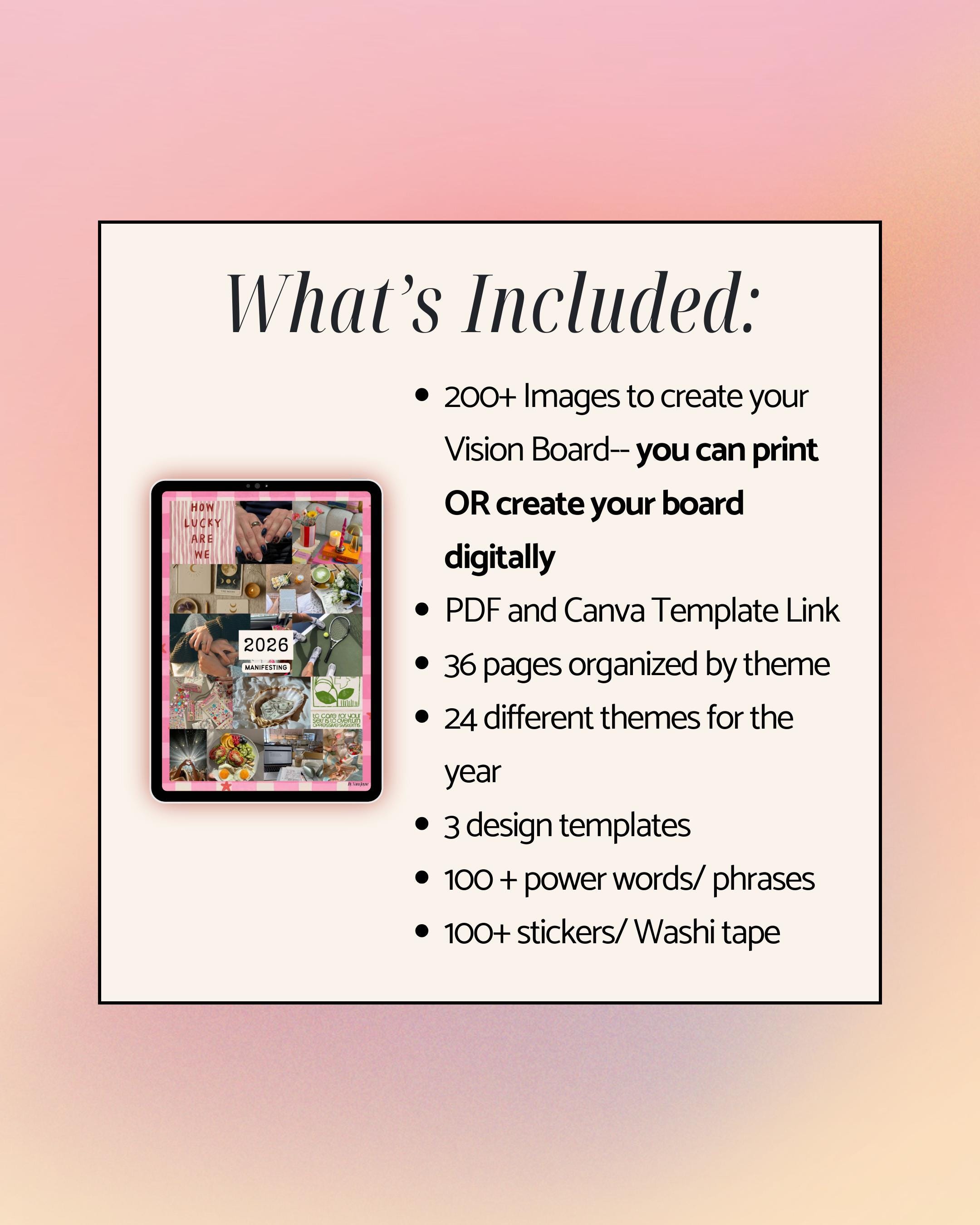 2026 Vision Board Collage Template, Printable Digital Scrapbook Images ...