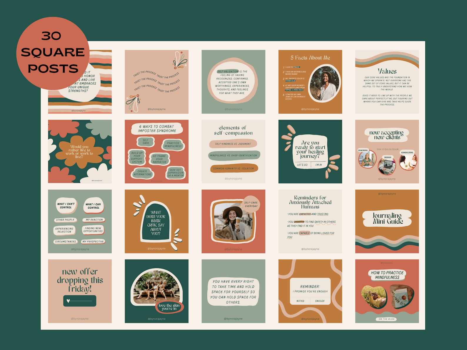 Terracotta Mental Health Instagram Post Template Bundle | Canva Social ...