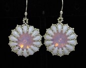 Beaded crystal rivoli earrings white daisy earrings pink opalescent crystal glass bead earrings white flower crystal earrings summer earring